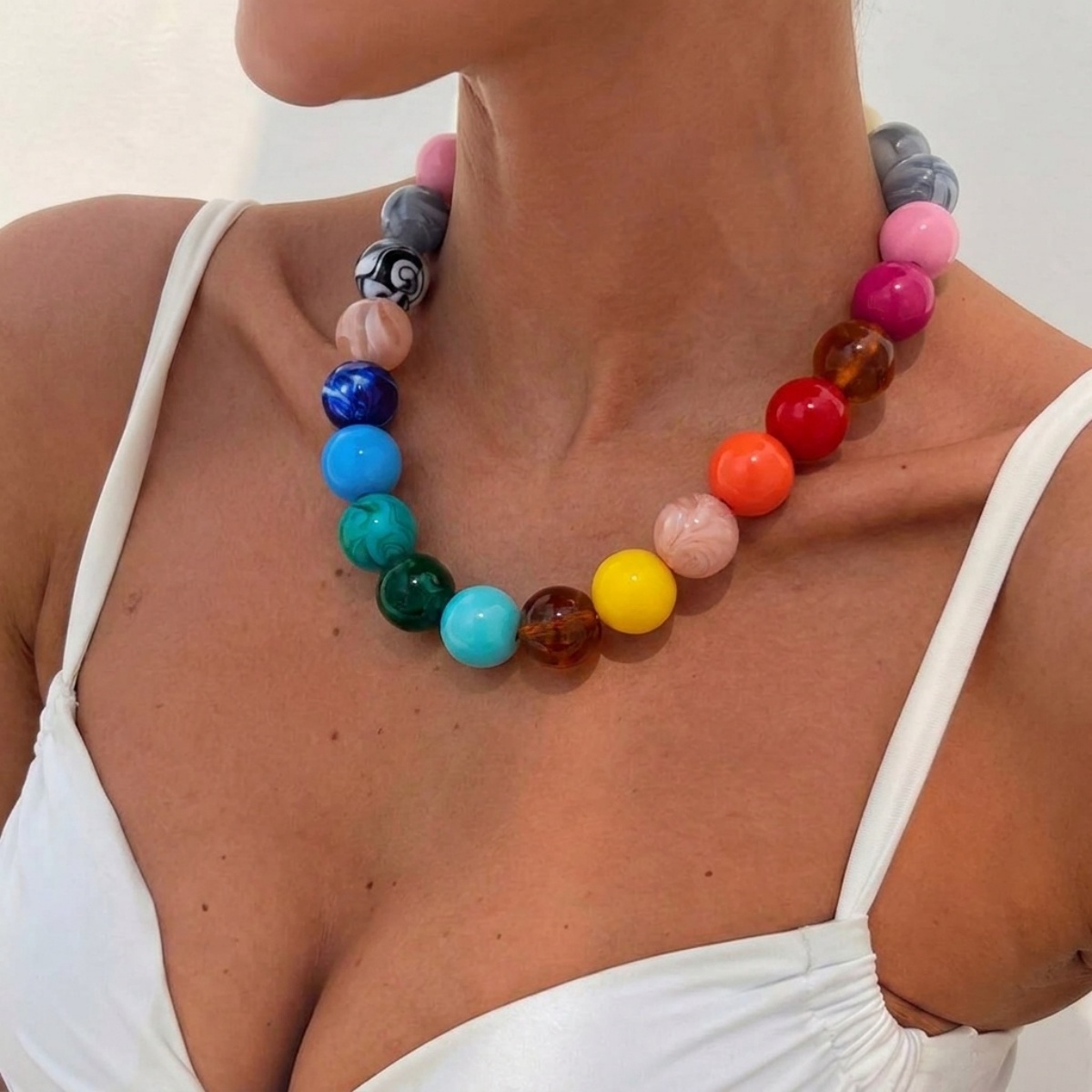 Collier de perles rondes en ac - Men Accessories Aesthetic avis et prix