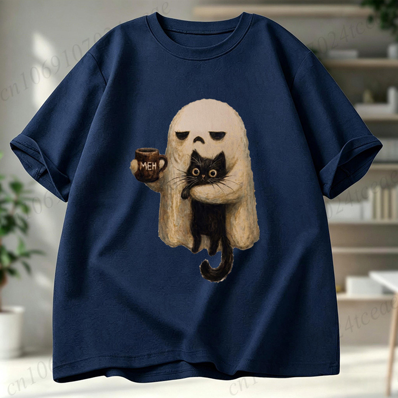 T-shirt Ghost-Cat, motif graph - Men Accessories Aesthetic avis et prix