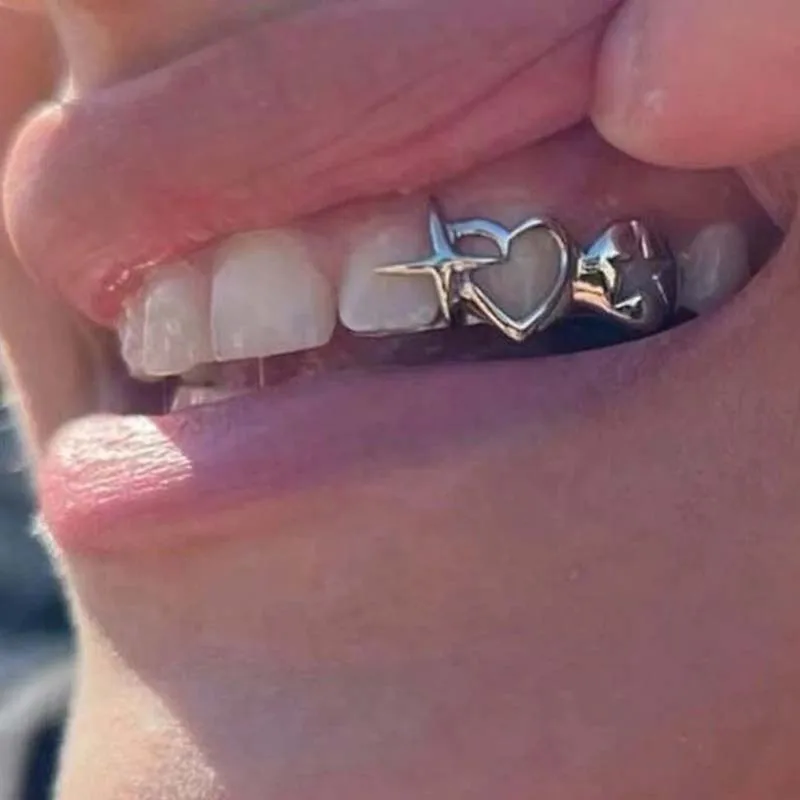 Punk Hip Hop creux coeur dents - Men Accessories Silver avis et prix